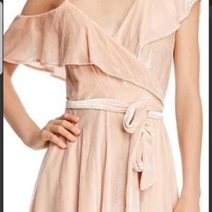 Wayf ruffled velvet tie-waist rose mini dress